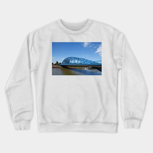 Germany; Nienburg; weser Lower Saxony; City; Flow; Bridge; Weser Bridge Crewneck Sweatshirt by Kruegerfoto